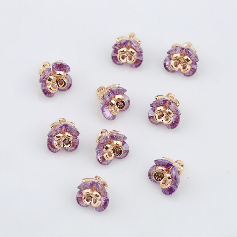 Hanging Plated Color Retaining Zircon Micro-Inlaid Sweet Alyssum Four-Petal Flower Pendant 7mm Copper with DIY Hairpin Material