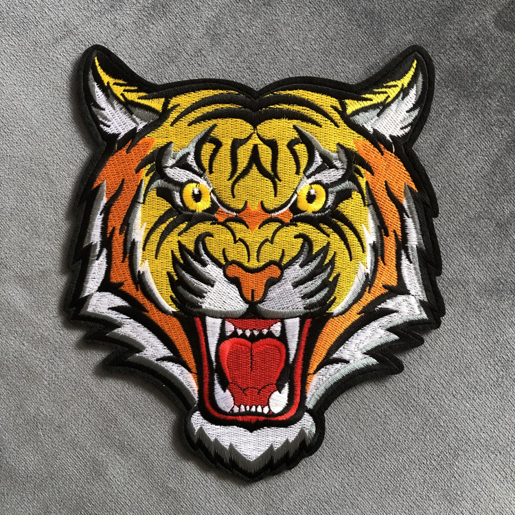 老虎头刺绣布贴绣花章猛兽绣花标虎头衣服装饰贴补丁贴徽章大号