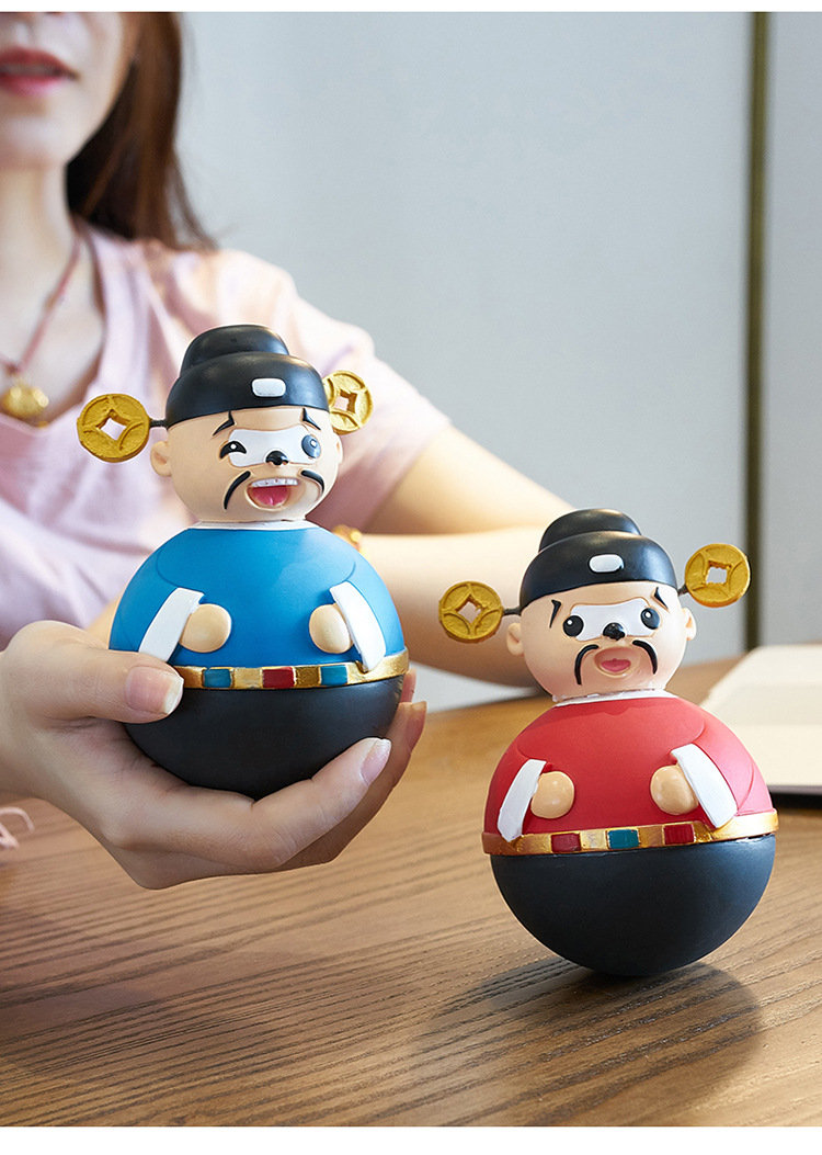 创意财神爷不倒翁工艺品摆件家居装饰品办公室桌面中式布置小摆设