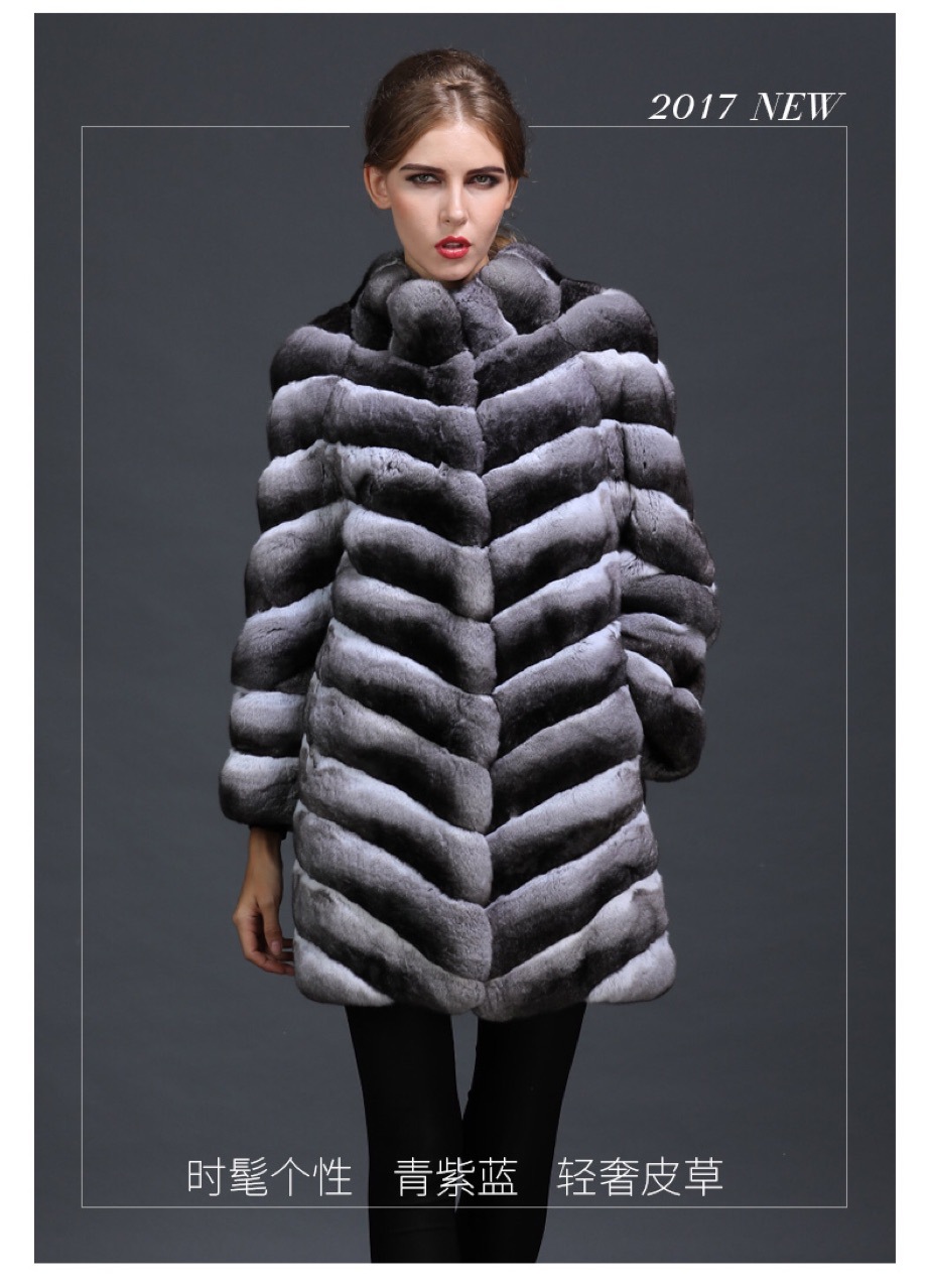 时尚进口青紫蓝龙猫皮草外套女2019新款冬中长款栗鼠黑丝绒大衣女