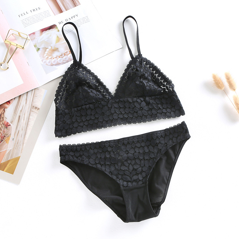 French Ultra-Thin Triangle Cup Bra Set Bralette Sexy Lace Wireless Underwear G007