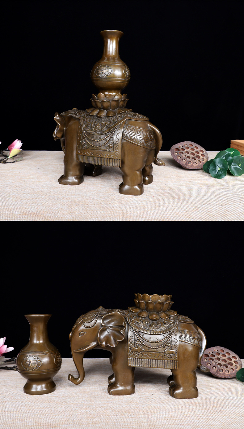 一件起批 纯铜大象摆件 铜太平有象宝瓶象家居装饰品开业乔迁礼品