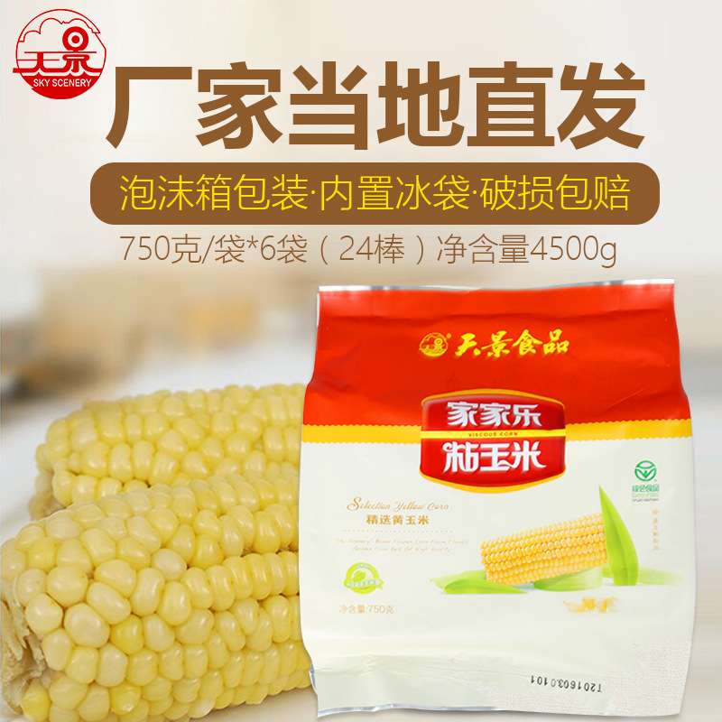 天景家家乐粘玉米速冻黄糯玉米棒东北苞米棒6袋24棒玉米整箱批发
