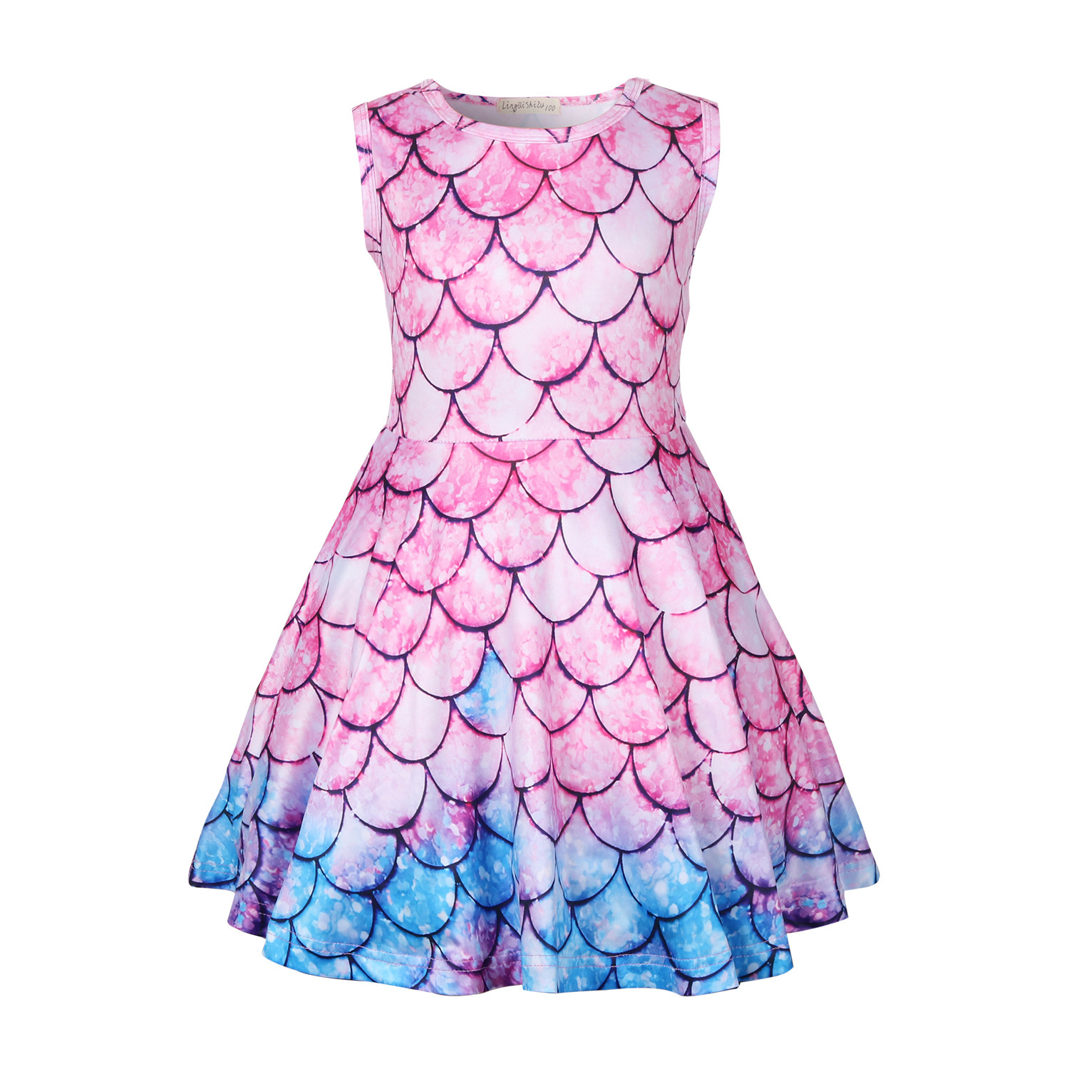 欧美爆款童装夏季儿童美人鱼裙子七彩鱼鳞女童卡通小童连衣裙1223