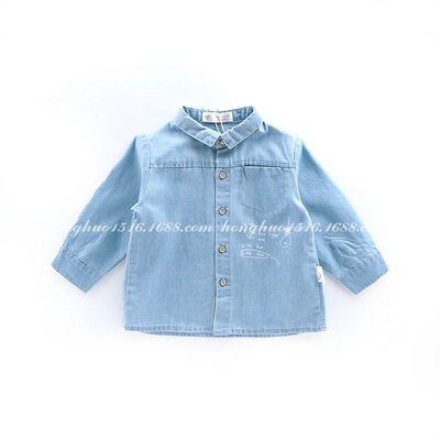 minikidhouse2019春款小勇士品牌童装小童翻领牛仔衬衫