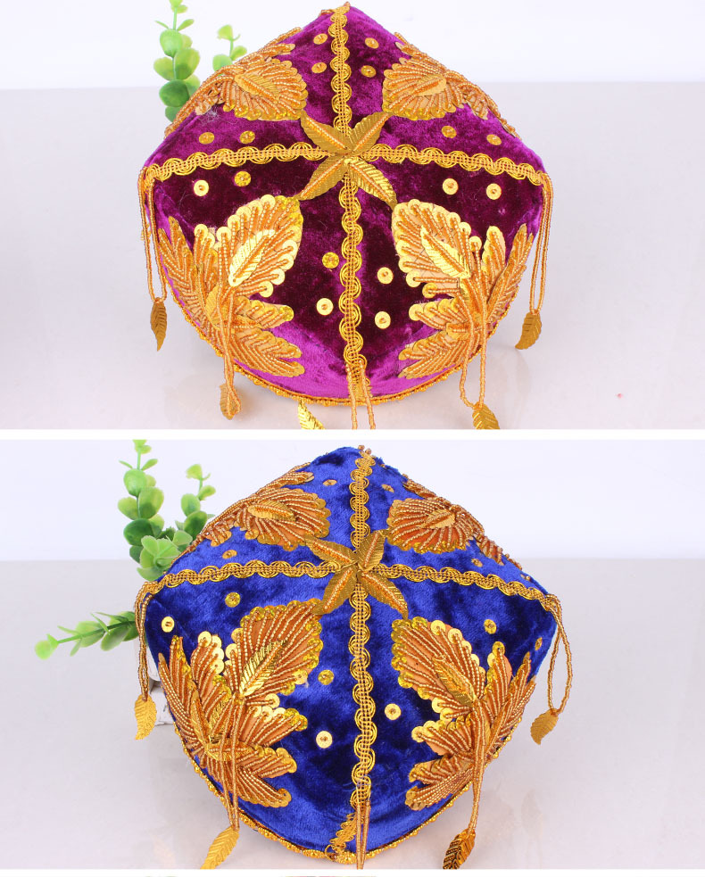 新疆小花帽新疆舞女士手工绣珠亮片帽子维吾尔族演出头饰四角帽