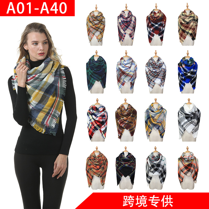 Cross-Border European and American Autumn and Winter Colorful Cashmere Plaid Square Scarf plus-Sized Double-Sided Garland Scarf Shawl