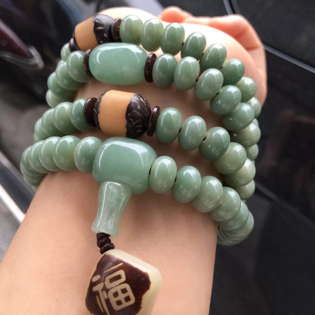 厂家供应天然绿菩提根佛珠手链 阴皮菩提根佛珠 带手上四圈