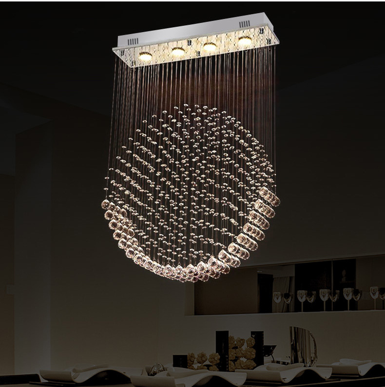 led水晶吊线灯圆形现代简约餐厅灯饰卧室灯具客厅水晶灯隔断吊灯