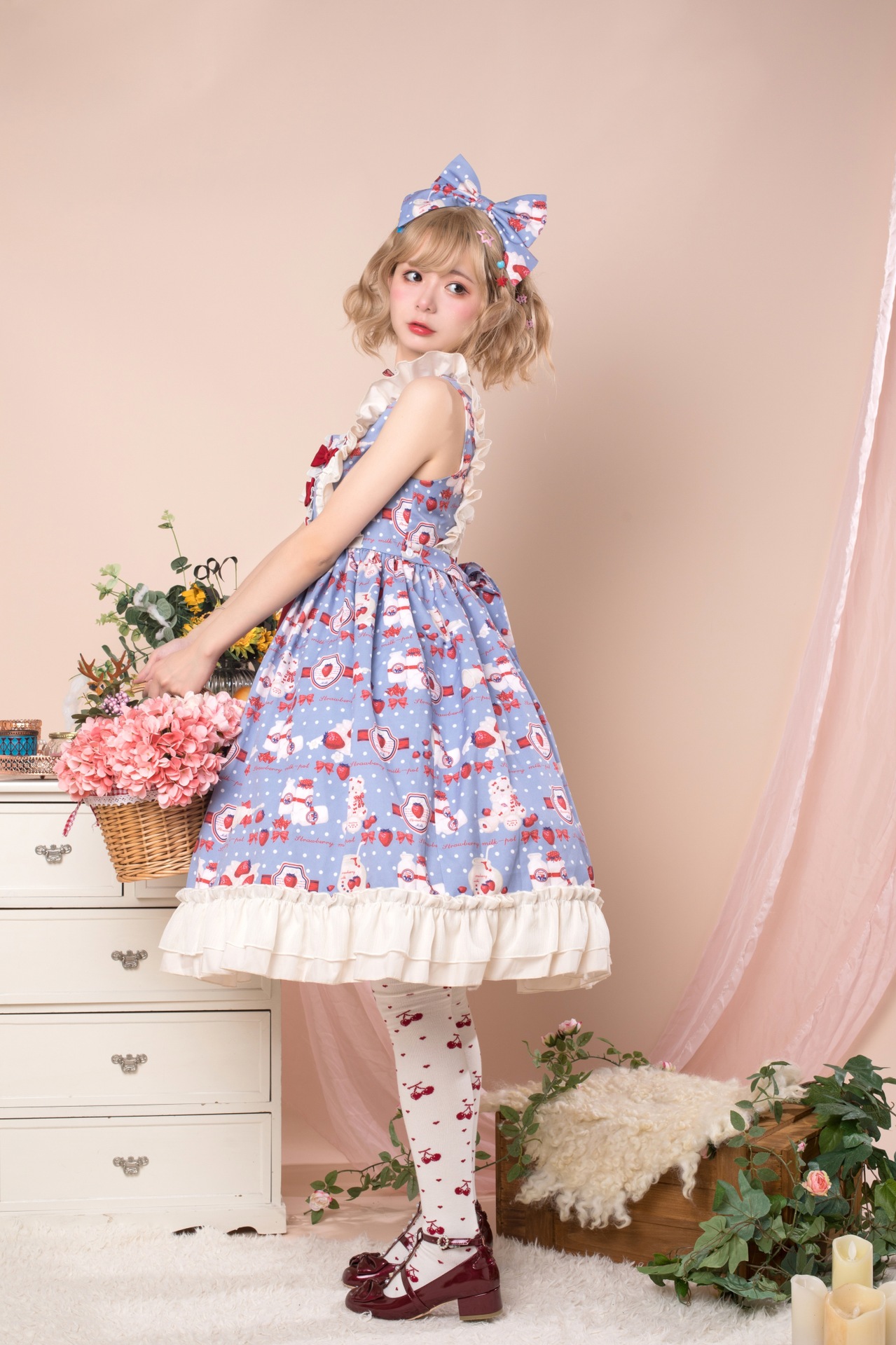 2019新款洛丽塔lolita甜美可爱 草莓牛奶罐jsk 软妹吊带裙