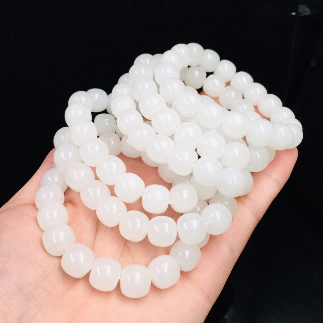 支持鉴定/附证书 青海料和田玉老形珠手链百搭天然白玉算盘珠手串
