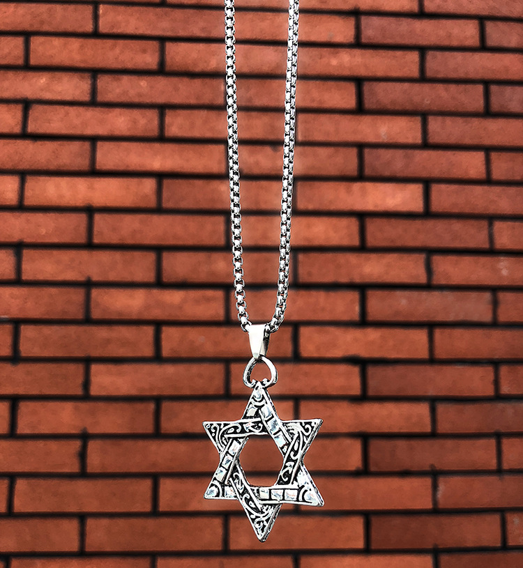 六芒星吊坠男士嘻哈复古个性街头朋克风欧美项链挂坠饰品现货供应
