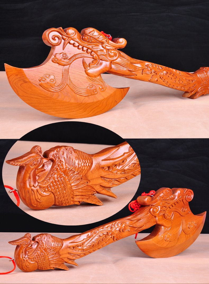 木雕桃木斧子龙斧一福压百货桃木斧子摆件结婚送福开光桃木工艺shop