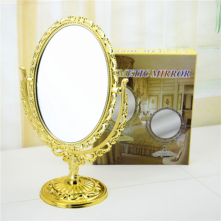 Foreign Trade Makeup Mirror Desktop Double-Sided Mirror Oval Mirror Golden Beauty Desktop Cosmetic Mirror Ten Yuan Store