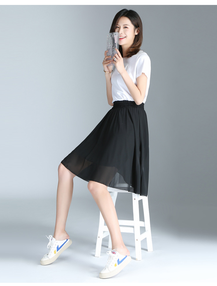 雪纺纯色半身裙a字显瘦蓬蓬百褶短裙松紧腰2019夏季时尚百搭伞裙