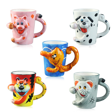 陶瓷卡通动物马克杯 创意3d马克杯 小狗杯子 老虎杯子个性订制