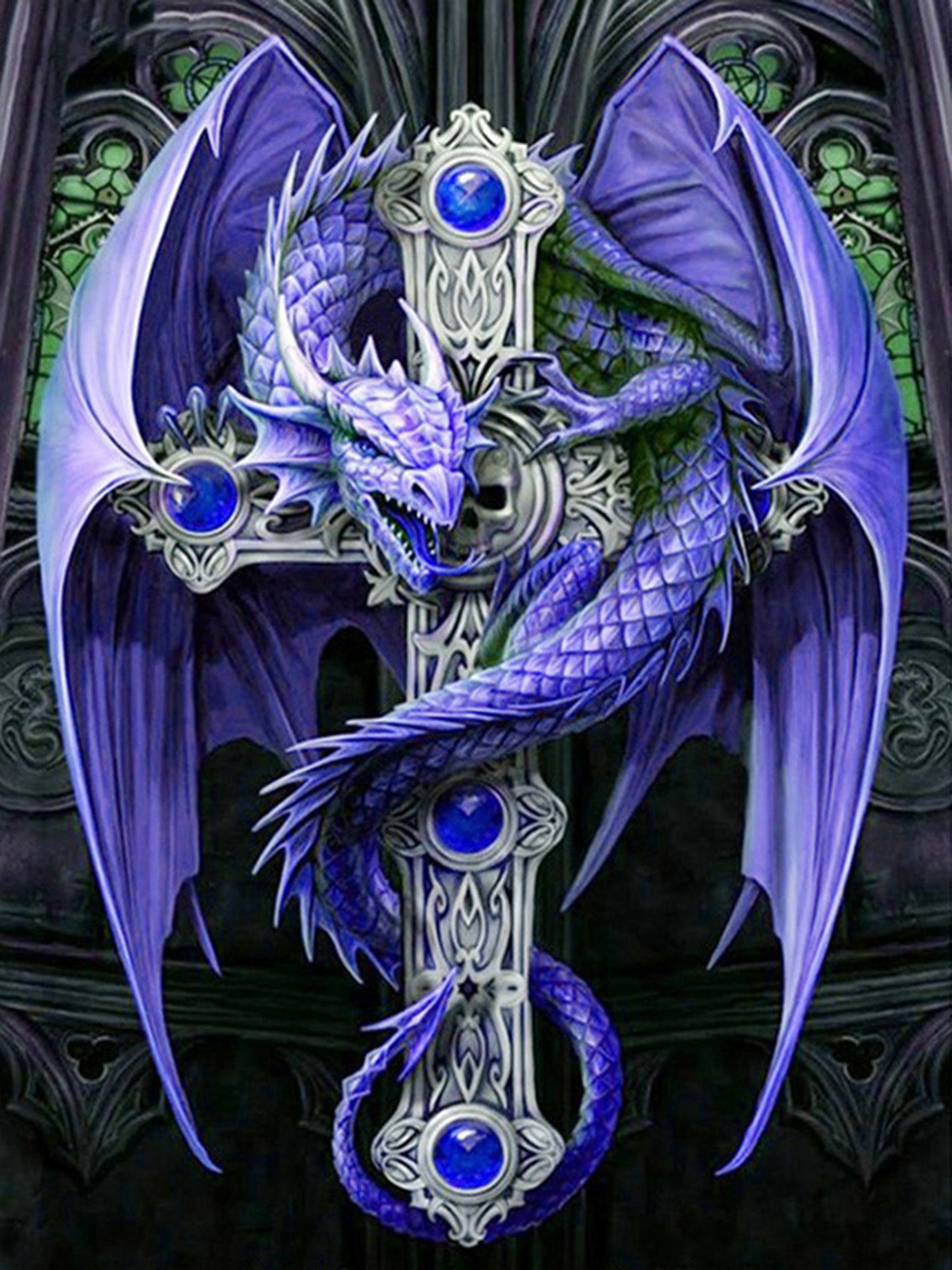 homfun全方形/圆形钻5d diy钻石画紫色飞龙钻石画