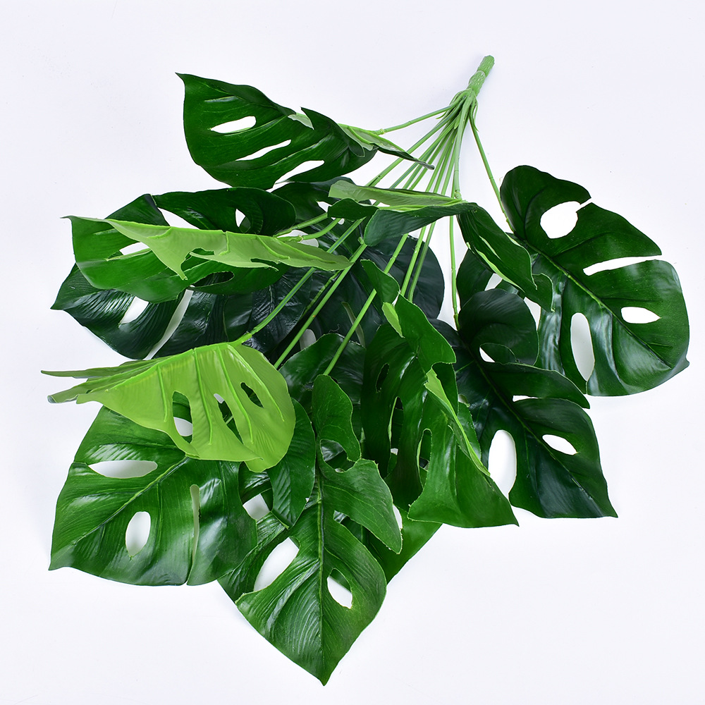 仿真12头龟背叶 插花配件绿景工程植物墙装饰 绿色龟背竹 大叶龟