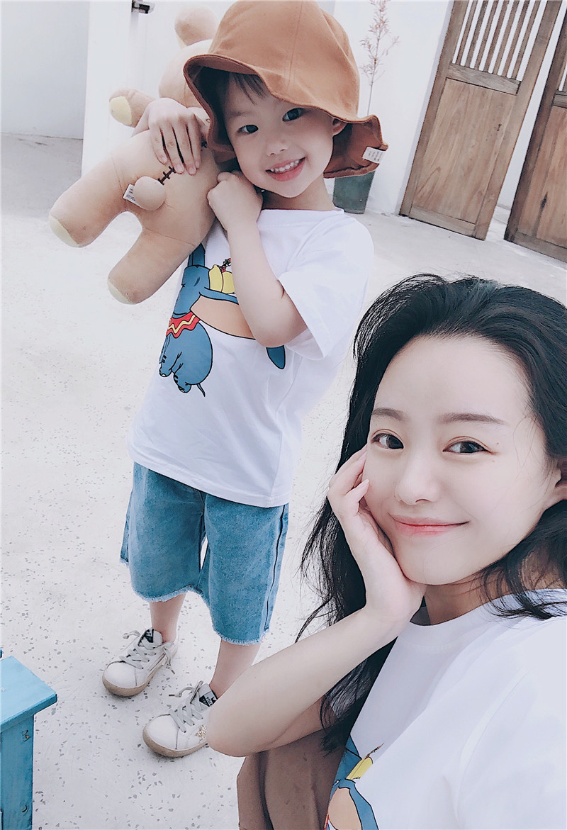 儿童宝宝时尚小飞象卡通印花t恤2020明星同款亲子装汗衫时尚上衣