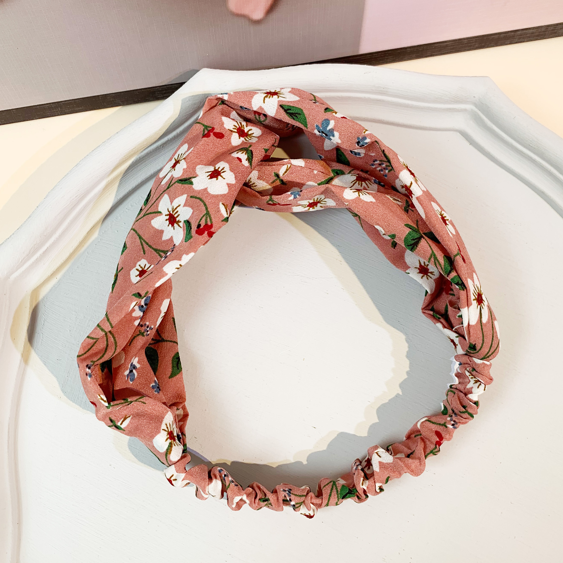 跨境新款布艺饰品韩版女士小碎花小清新文艺松紧运动交叉印花发带