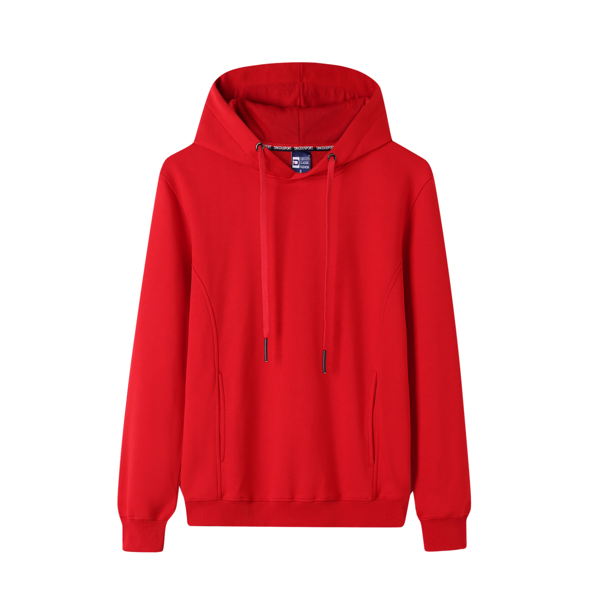 dingdu8025#480克100%纯棉纯色不加绒毛圈套头连帽卫衣定制印字男