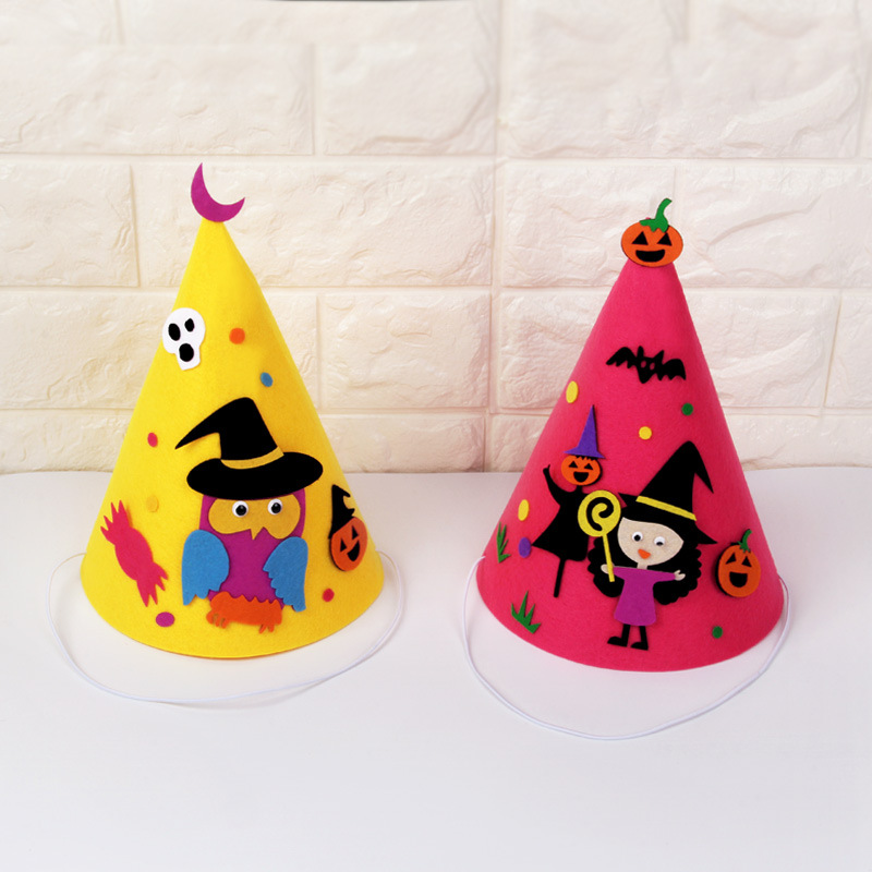 万圣节儿童表演道具 幼儿园装扮女巫尖顶帽子手工不织布diy材料包