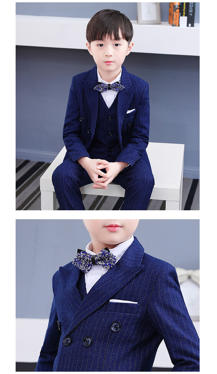 儿童西装套装男童花童高端礼服英伦风走秀宝宝西服帅气条纹跨境
