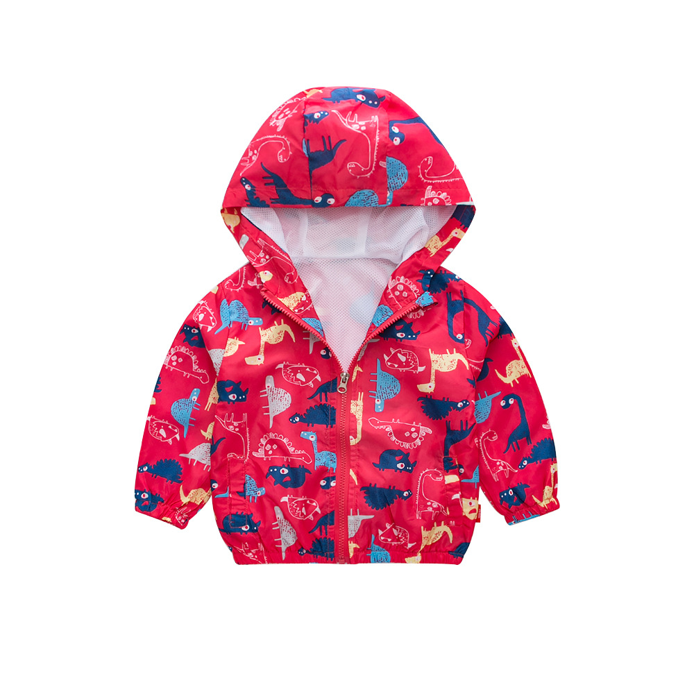 2019春秋新品韩版中小童满印恐龙冲锋衣儿童外套宝宝韩版外套衣服