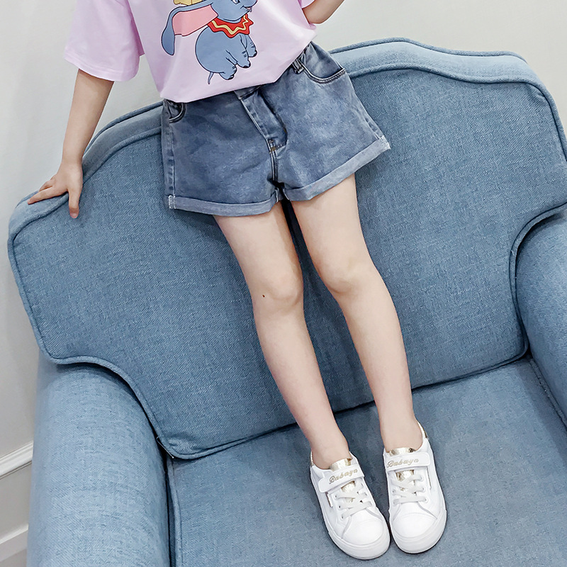 童装女童牛仔短裤夏季韩版时尚百搭2019新款儿童翻边童裤一件代发