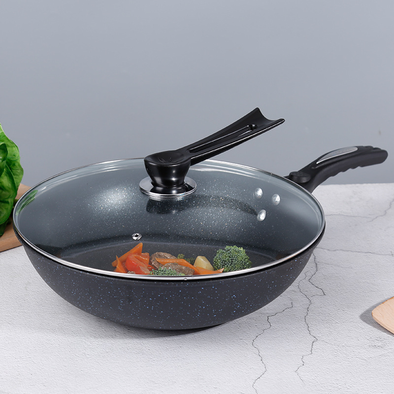 韩国麦饭石32cm不粘炒锅电磁炉锅无油烟平底锅家用菜锅一件代发锅