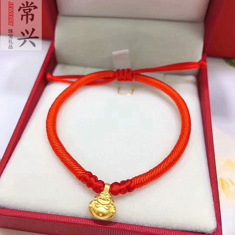 足金金佛吊坠手工编织手编绳手链足金小金佛吊坠时尚手串礼品