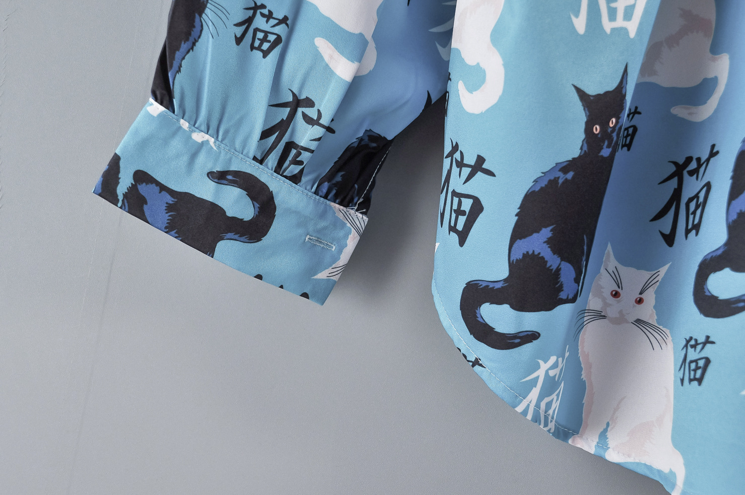 蓝色猫奴印花衬衫男长袖韩版宽松很仙的日系设计感气质慵懒风外套