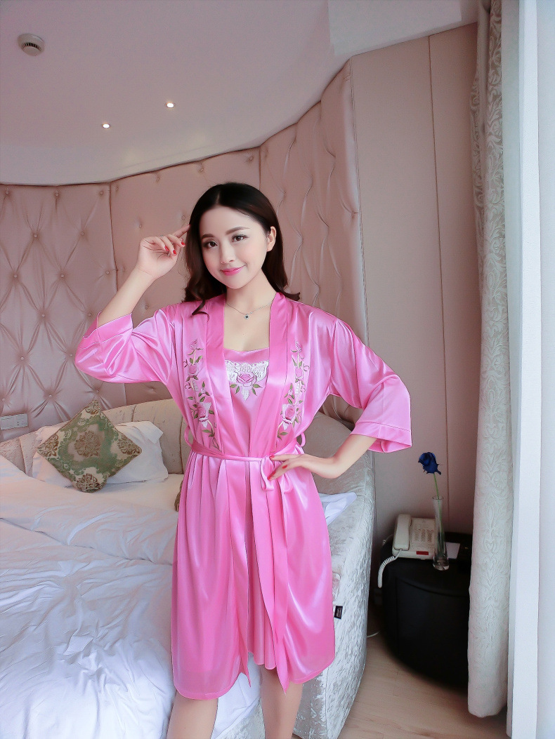 睡衣女仿真丝睡袍两件套春秋韩版性感睡裙气质女吊带浴袍睡袍