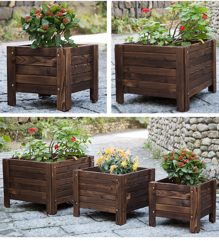 防腐木质花箱碳化户外阳台实木种菜花盆花槽桶正方形特大园艺种植
