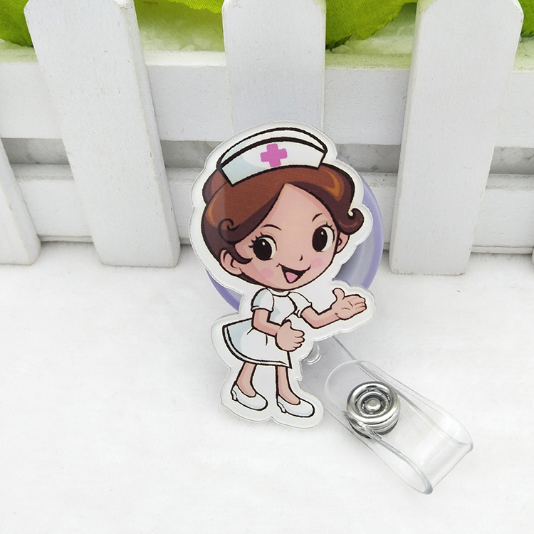 亚克力护士胸牌易拉扣 卡通证件扣伸缩扣挂绳 胸卡厂牌夹子工作牌