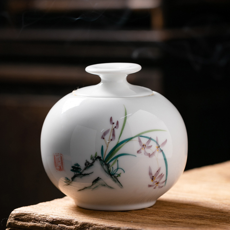 闽创陶瓷茶叶存储密封陶瓷罐家用密封防潮茶叶罐手绘白瓷陶瓷茶缸