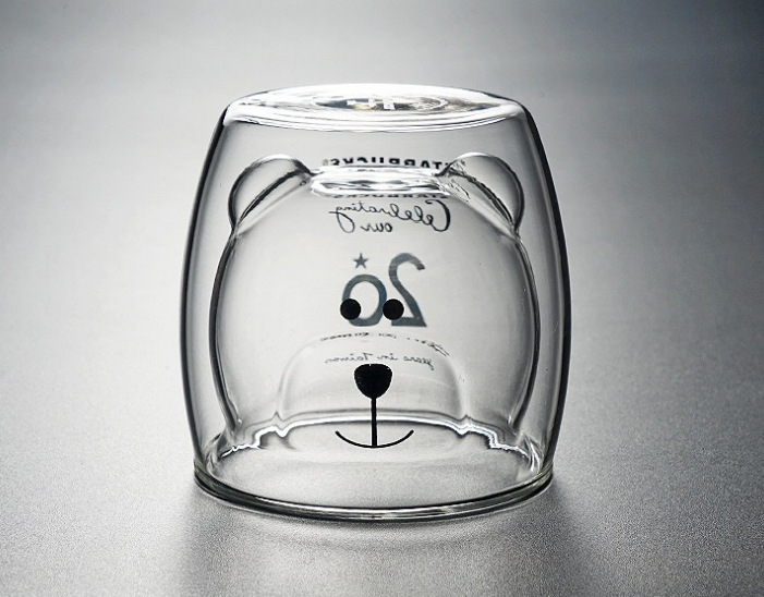 厂家直销熊头玻璃杯猫爪杯卡通玻璃双层杯猫头玻璃杯熊猫玻璃杯