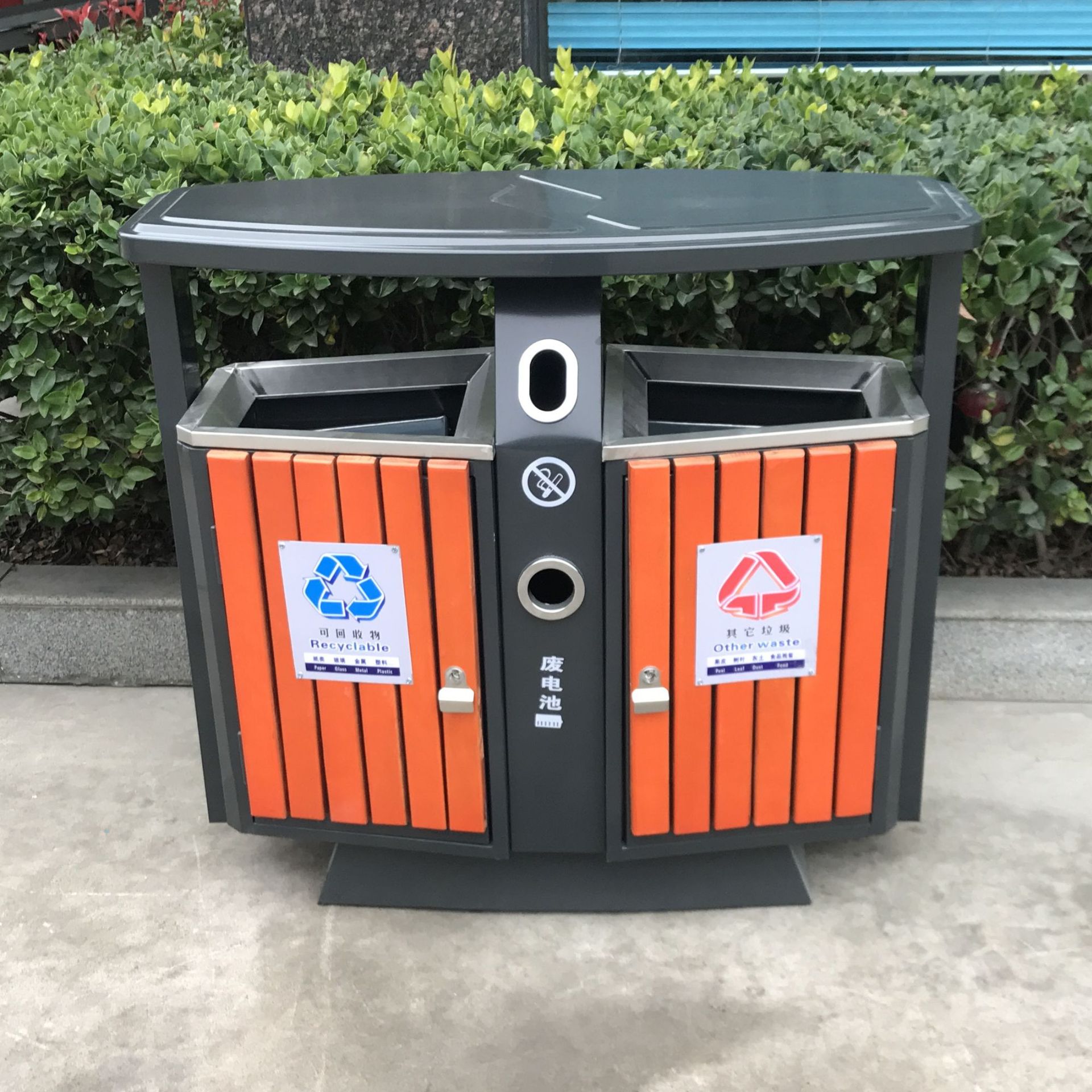 厂家直销户外垃圾桶环卫钢木垃圾桶室外果皮箱双桶分类大型垃圾桶