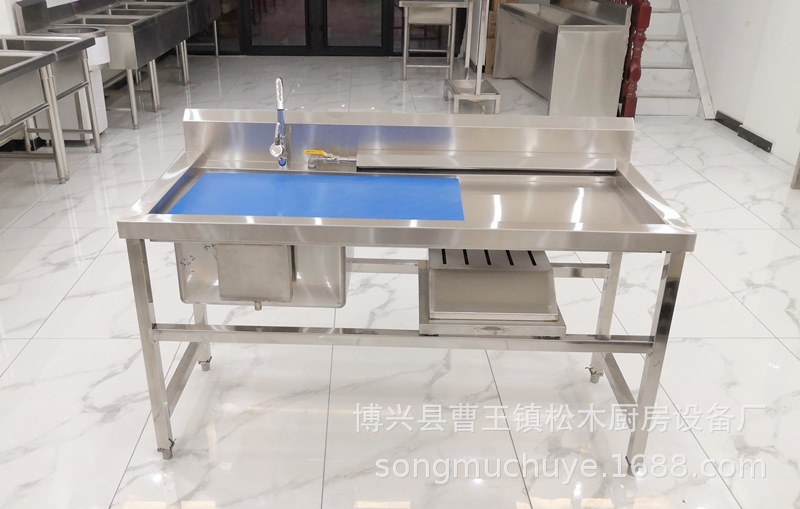不锈钢杀鱼台商用超市生鲜杀鱼宰杀分割消毒台厨房单星双人杀鱼台