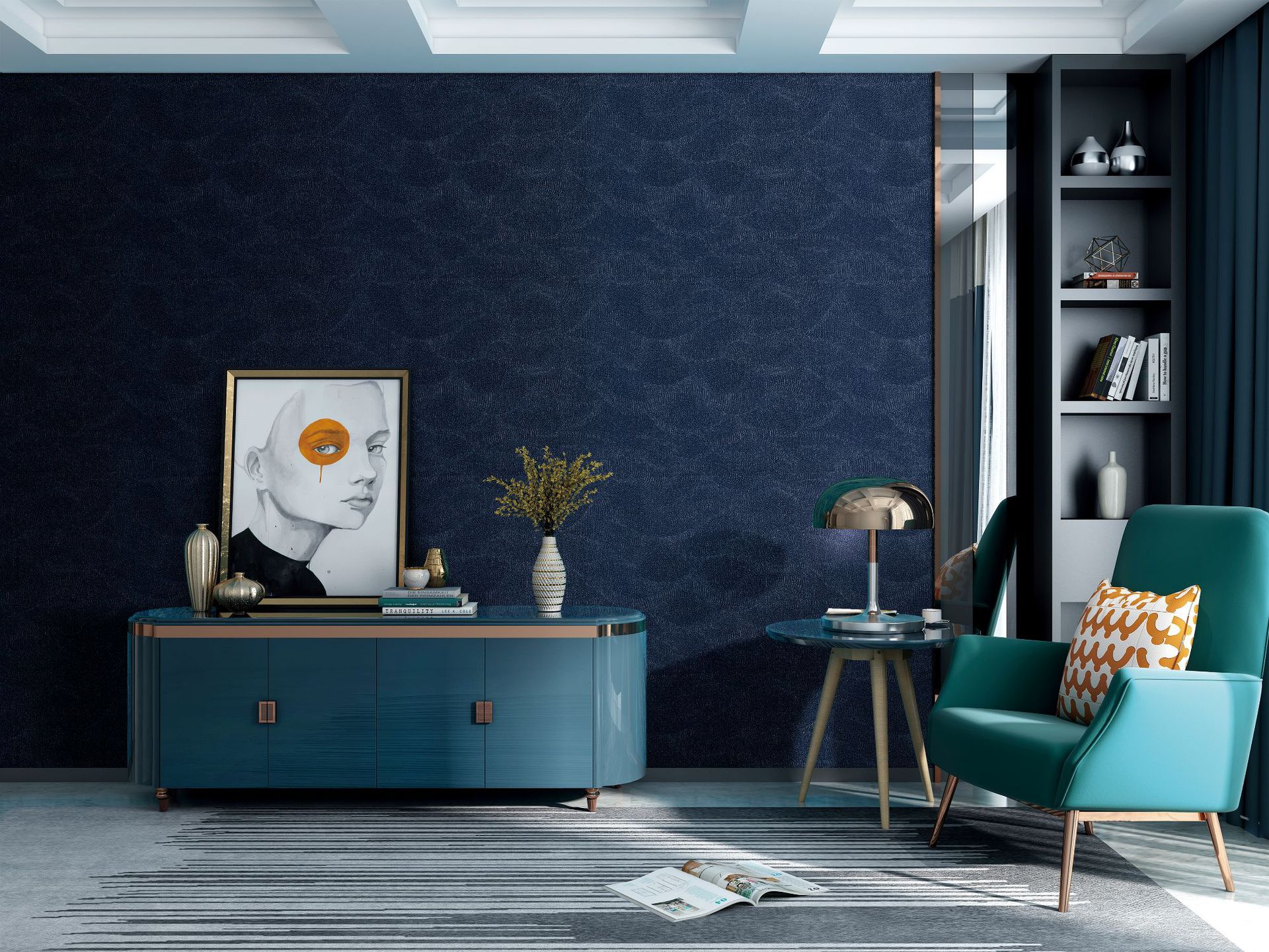 抽象水波纹沙发背景墙布 仿硅藻泥竹炭纤维绒墙布超环保透气性好