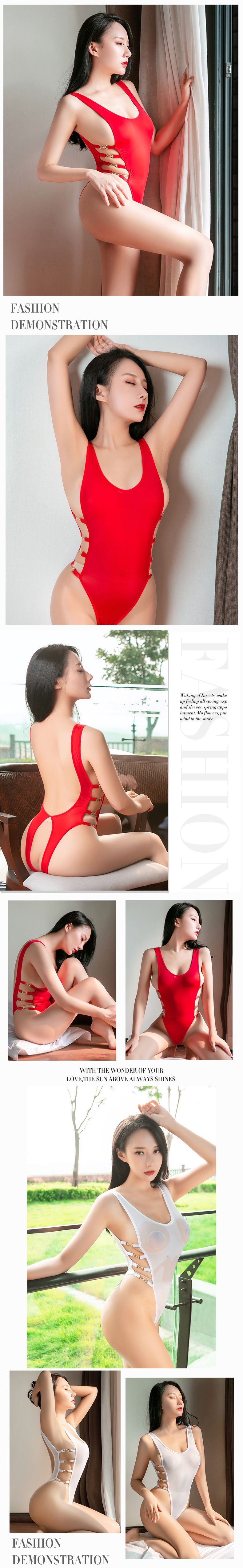 2019新款油亮高弹开档紧身连体比基尼死库水情趣内衣一件代发