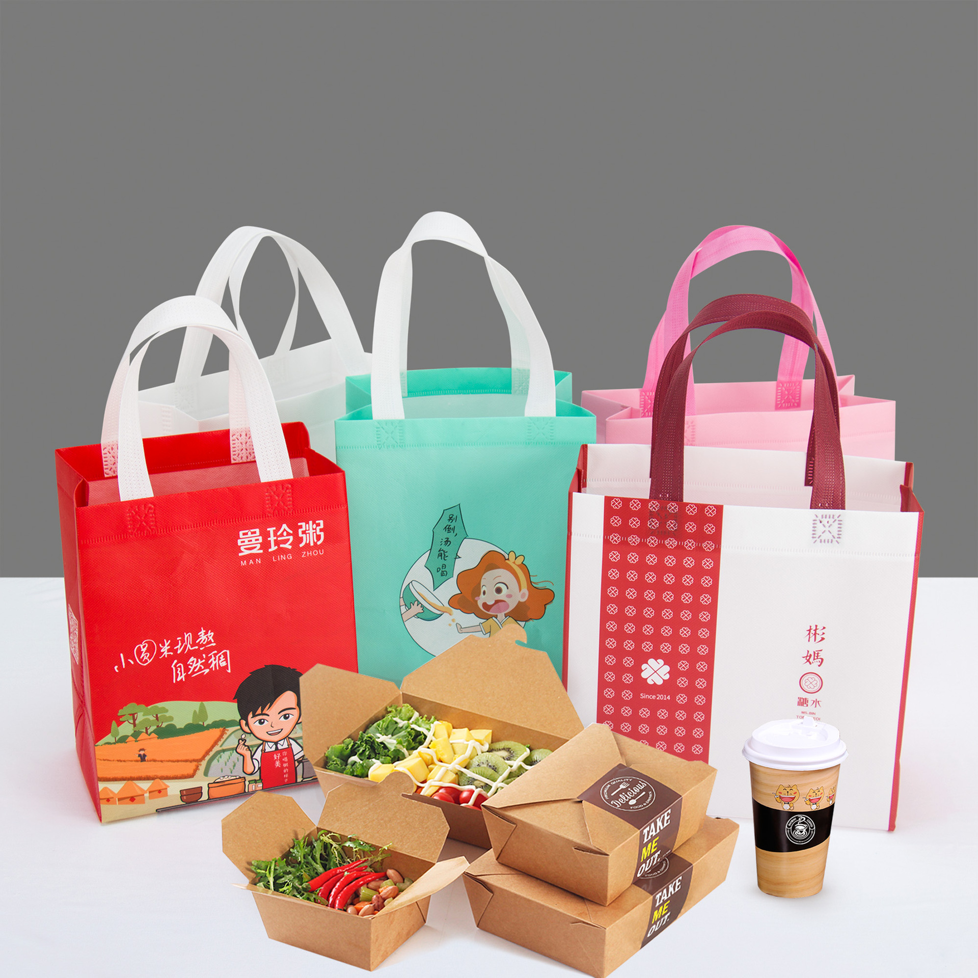 覆膜无纺布外卖打包袋定做 手提保温外卖包装袋定制 外卖无纺布袋