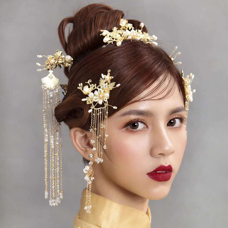 新娘古装秀禾服中式造型结婚复古头饰2019新款化妆培训学校盘头发