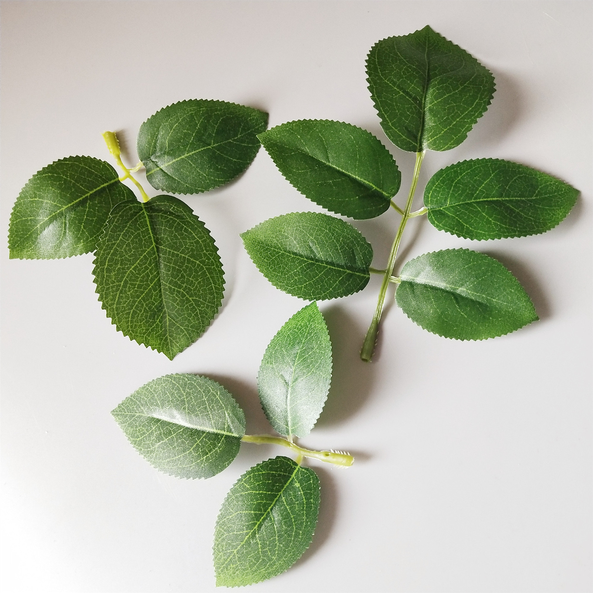 仿真丝印玫瑰叶子批发 diy材料 头饰花环配件 假丝网花叶片