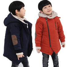 外贸童装棉服新款韩版中大男童斜拉链棉衣 批发儿童加绒棉衣