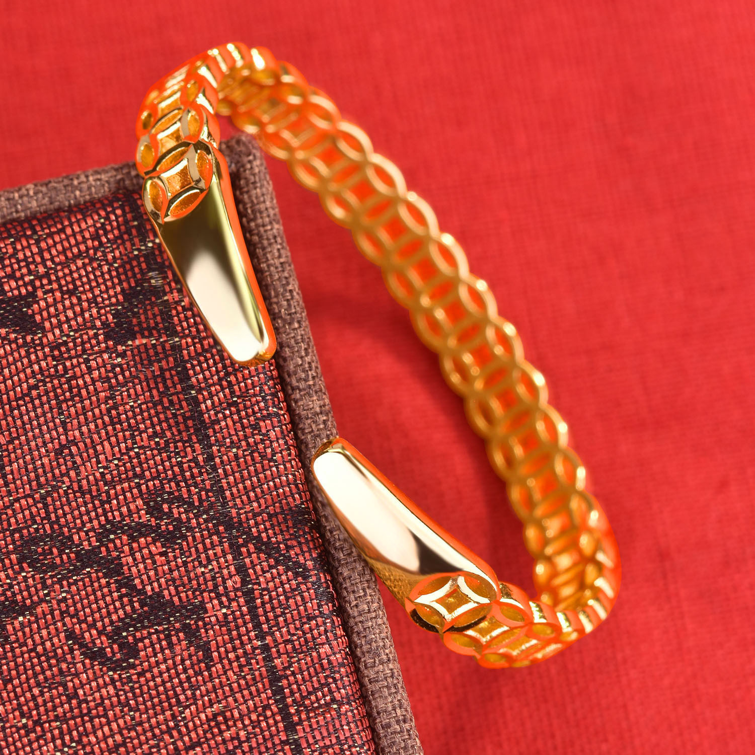 老挝砂金首饰金钱手镯 黄铜镀镀真金钱币开口手环 跨境配饰批发