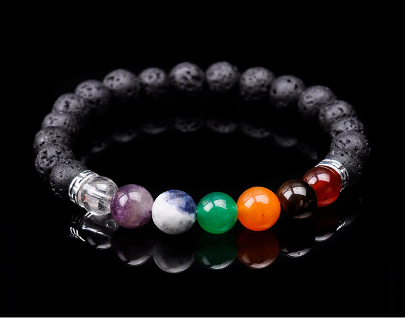 亚马逊爆款七彩能量石火山石手串手链批发 天然石头手工串珠编织