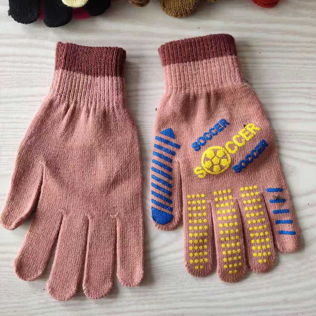 秋冬季保暖卡通印胶魔术女士手套 男女各种图案针织五指手套批发