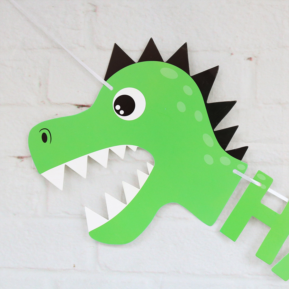 新款橘色绿色恐龙拉花 派对儿童生日 恐龙happy birthday拉花拉旗