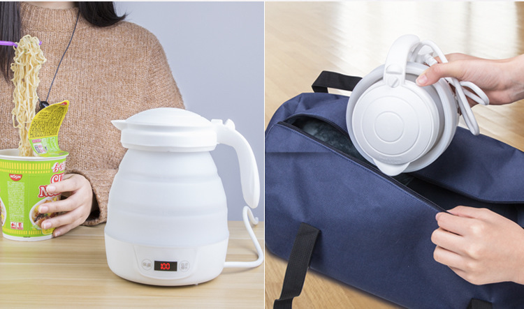 全球通用户外旅行烧水壶 便携式可折叠电热水壶硅胶热水壶保温壶